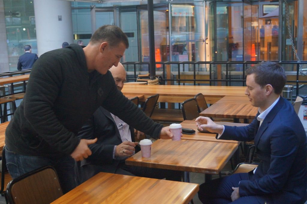 thesbparty's tweet photo. Yesterday @PaulGallen13 joined us @VIVO_Cafe to make coffee | Raising money for @aussiehelp (https://t.co/kokC97LW8e) - Paul was a popular barista! | Lucky to have good friends at Vivo | Remember tomorrow is our last day - come down and grab a #brewforabushie before we leave! https://t.co/7tNlEPKyKD