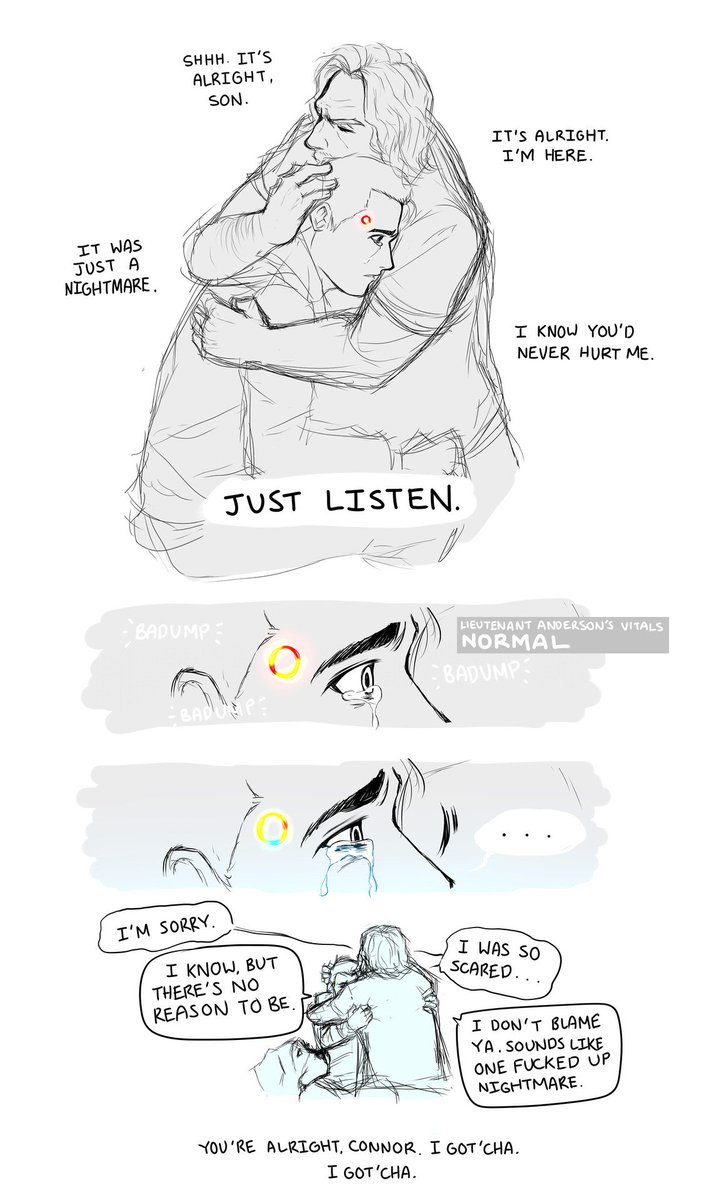 smudgeandfrank's tweet photo. Part 2 Didn't know androids had nightmares too... hope you like this new short comic ;) #DetroitBecomeHuman #DBH #dbhconnor #dbhhank #dbhamanda #doodleoftheday https://t.co/7ganZw7Vb6