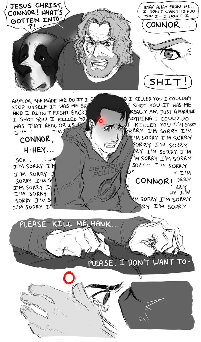 smudgeandfrank's tweet photo. Part 2 Didn't know androids had nightmares too... hope you like this new short comic ;) #DetroitBecomeHuman #DBH #dbhconnor #dbhhank #dbhamanda #doodleoftheday https://t.co/7ganZw7Vb6