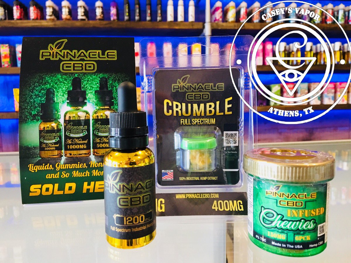 CaseyVapor's tweet photo. Pinnacle CBD has amazing, life enriching properties! My customers and I agree.... try it, I double dare you! Casey’s Vapor Athens Tx... we supply all of you Vapor, CBD, and Kratom needs! https://t.co/q3AIHDZCfP