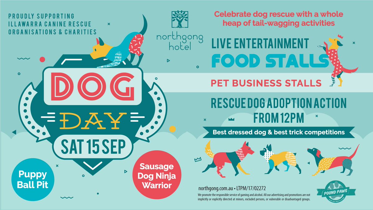 The Illawarra's best day for dogs returns for 2018 on Saturday, Sept 15! Proudly brought to you by <a href="/PoundPaws/">Pound Paws</a> and North Wollongong Hotel. bit.ly/2o2Y1xw