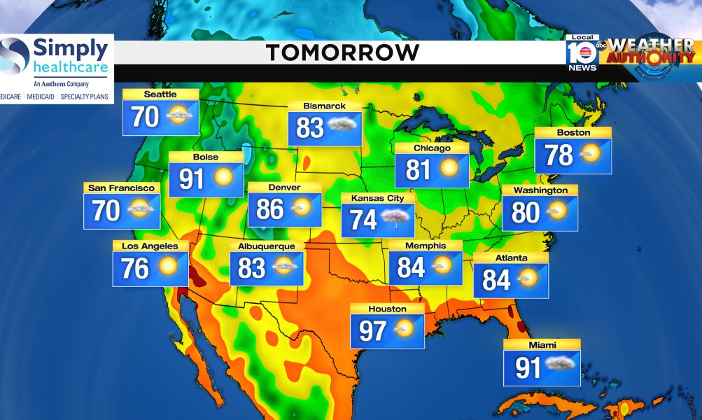 Here is the national forecast for tomorrow Presented by Simply Healthcare https://t.co/r76wZYmDeJ