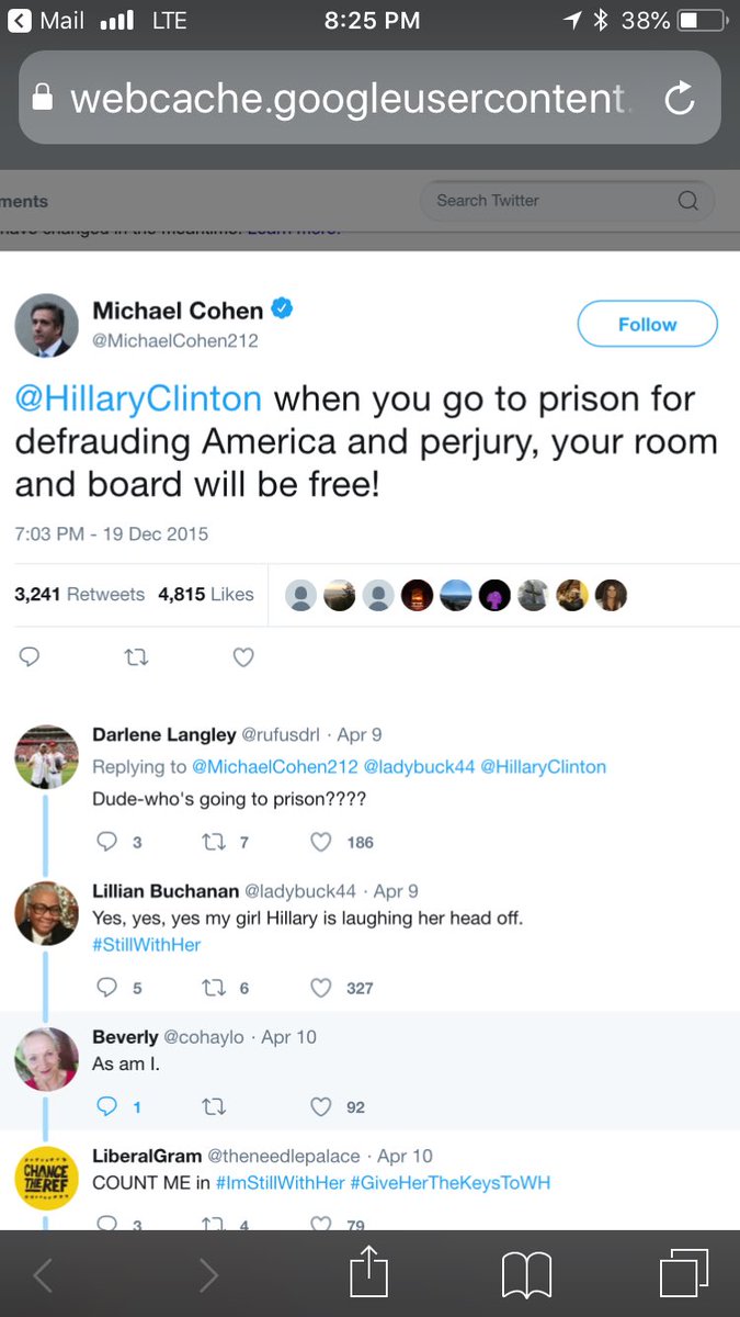 TVAshleigh's tweet image. When your tweets come back to haunt you. #MichaelCohen deleted this 2015 musing. Thanks #webcache