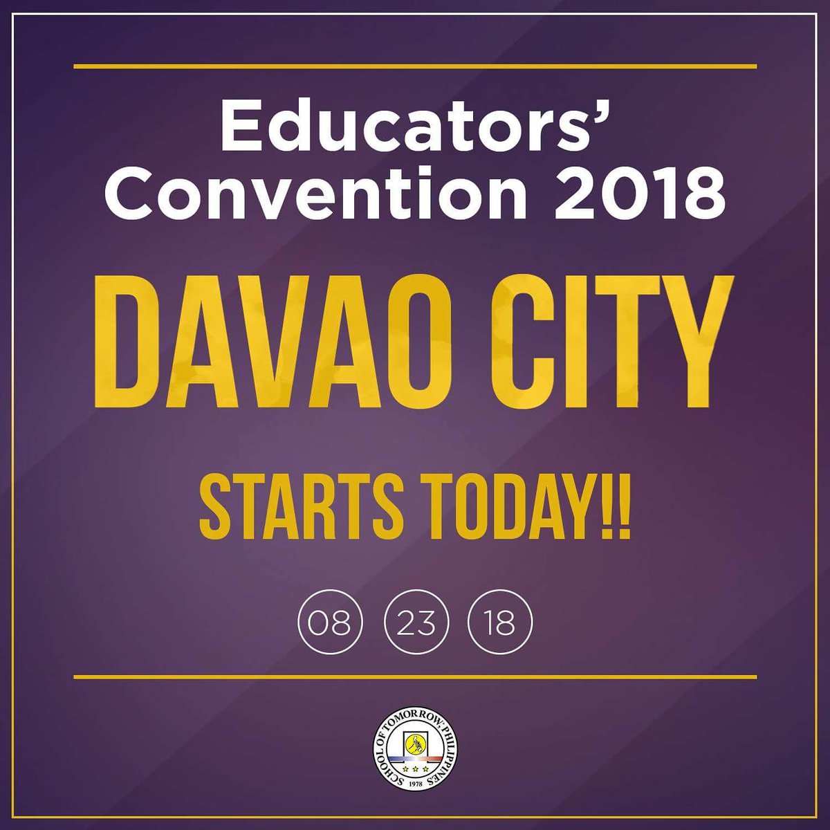 SOTPhilippines's tweet photo. Educators' Convention today in DAVAO CITY.
See you there!!!
#EdCon2018
#SOTPhil2018 https://t.co/emVqXMaOxF