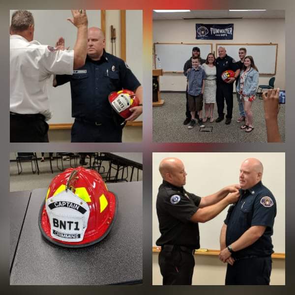 Congratulations to Brother Shawn Crimmins for being Promoted to Captain/Medical Services Officer.  Brother Crimmins is the first MSO in Tumwater Fire Department Department history.
