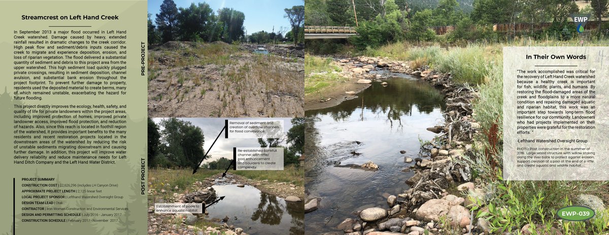 JeffreyWSickles's tweet photo. EWP Before and After Series: Day 32 - Streamcrest on Left Hand Creek. This project was located in an alluvial fan that deposited massive sediment during the 2013 flood. A couple of pictures don't do it justice, but this was a highly successful outcome in a critical location. https://t.co/q23Cv21XHr