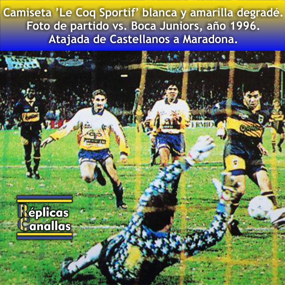 RepliCanallas's tweet photo. 👕 Camiseta amarilla y blanca en degradé.
🇺🇦 Modelo Oficial usado en 1995 y 1996. 
🏷 Talles M, L, XL, XXL
👉 Precio: $690.-
😃 Opcional: con el número 6 en felpa, como se usaba en la época, por $160.- más.
📦 Coordinamos y se retiran por zona norte ó se envían a domicilio. https://t.co/XwIGofs9mL