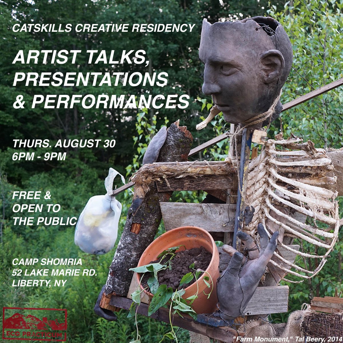EcoPracticum's tweet photo. Artist Presentations &amp; Performances will mark the end of the Catskills Creative Residency. Artists respond to the theme OUT OF TIME -- event is free and open to the public -- Aug. 30th 6pm - 9pm at Camp Shomria in Liberty, NY https://t.co/MztedJbW2H
