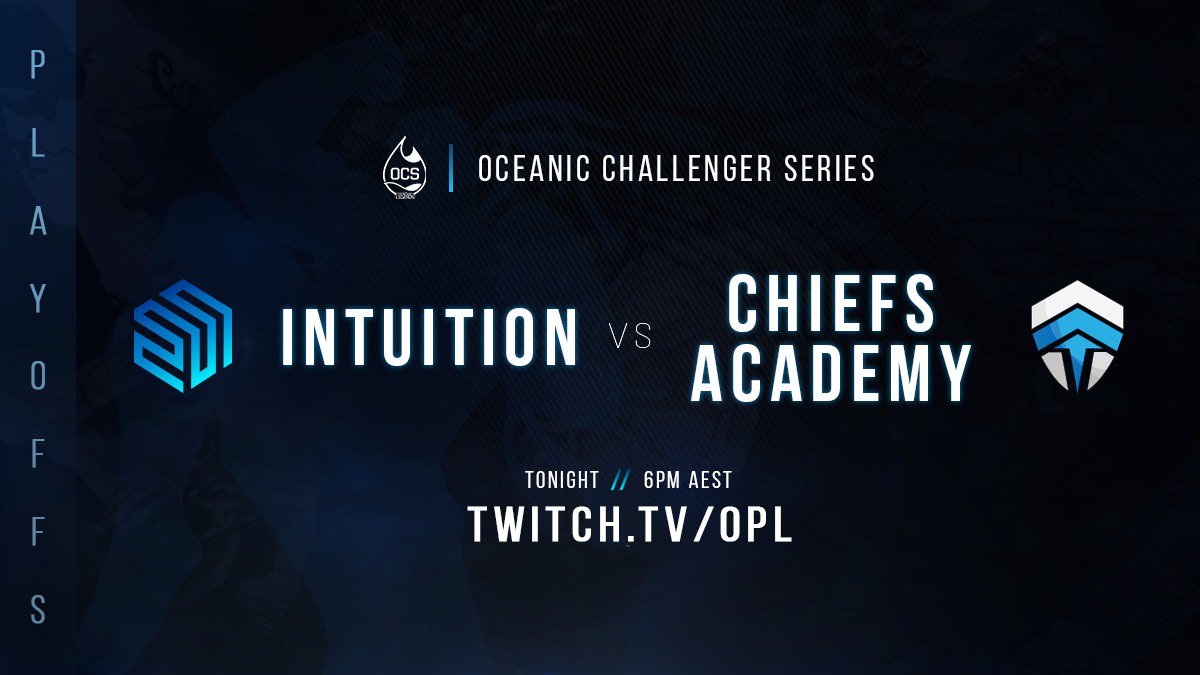 IntuitionOCE's tweet photo. We have now reached the end of the #OCS season for 2018. Our final match will be against @ChiefsESC Academy in what is set to be an epic series.

Catch the action tonight.

⏰ 6:00PM AEST
📺 https://t.co/XLRwv5pw1P  | @OPL https://t.co/kRnc6sX3DX