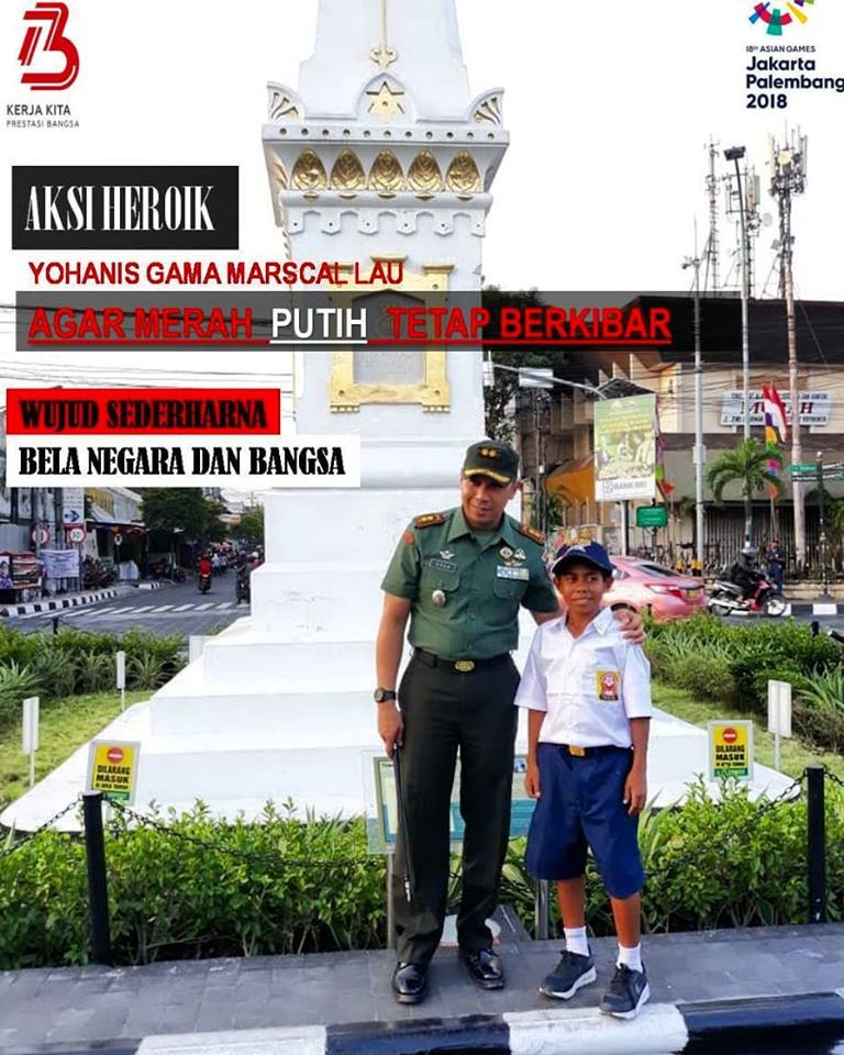 Joni sang penyelamat dengan aksi heroiknya memanjat tiang bendera. Foto bersama di Icon Tugu Jogja Bersama Dandim Jogja.