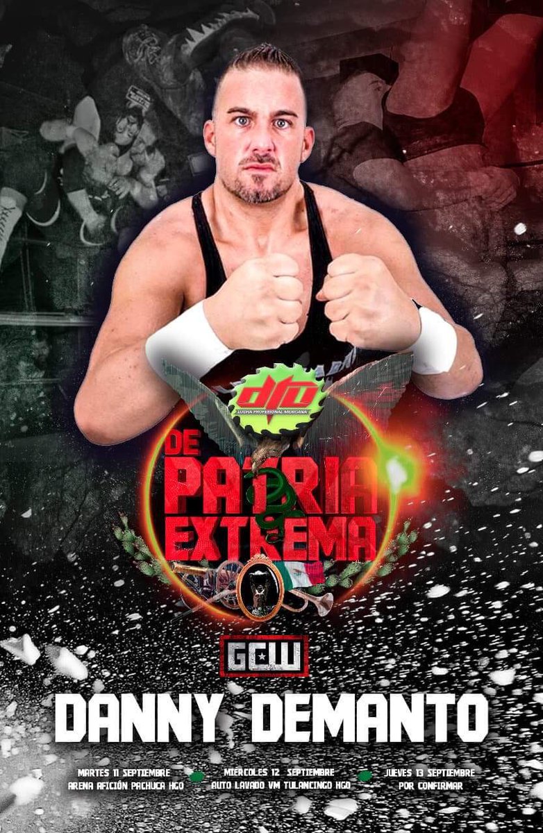 Viva La Mexico! ✈️ 

I will be doing my first tour of Mexico with <a href="/DTUextremos/">DTU</a> representing <a href="/GCWrestling_/">GameChangerWrestling</a> !
September 11 - Pachuca 
September 12 - Cuernavaca 
September 13- México DF