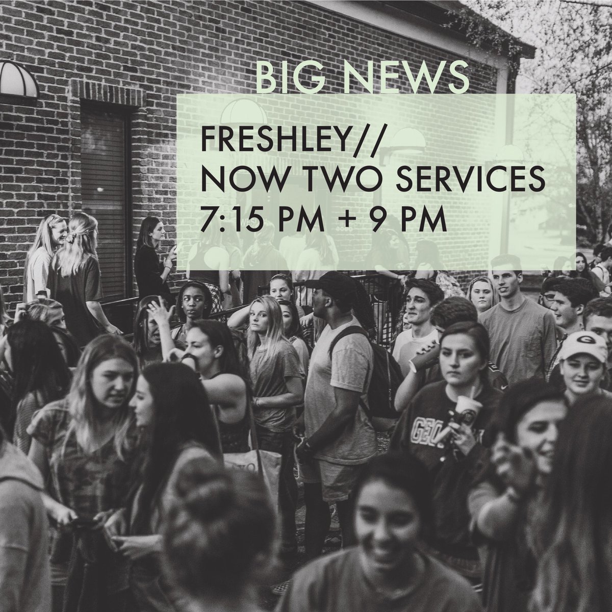 UGAFreshley's tweet image. Have you heard the news? Freshley now has TWO services, and we are so excited! We can’t wait to see you this Monday night at 7:15 or 9pm! #ilovemondays #TwoFresh