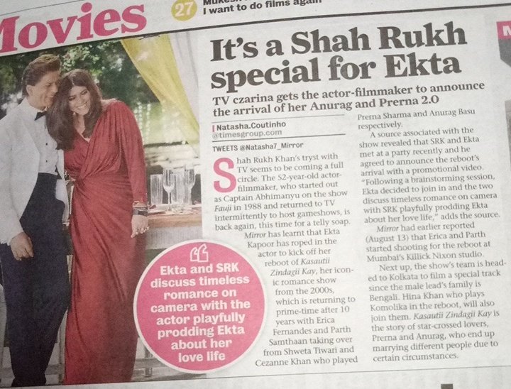 ITVaficionado's tweet photo. This Show Is Gonna Be Huge! Can The Wait End Already! 🔥 @StarPlus @ektaravikapoor @BTL_Balaji @IamEJF @LaghateParth @iamsrk #ShahrukhKhan #KasautiiZindagiiKay https://t.co/NIjiOjW9Sl