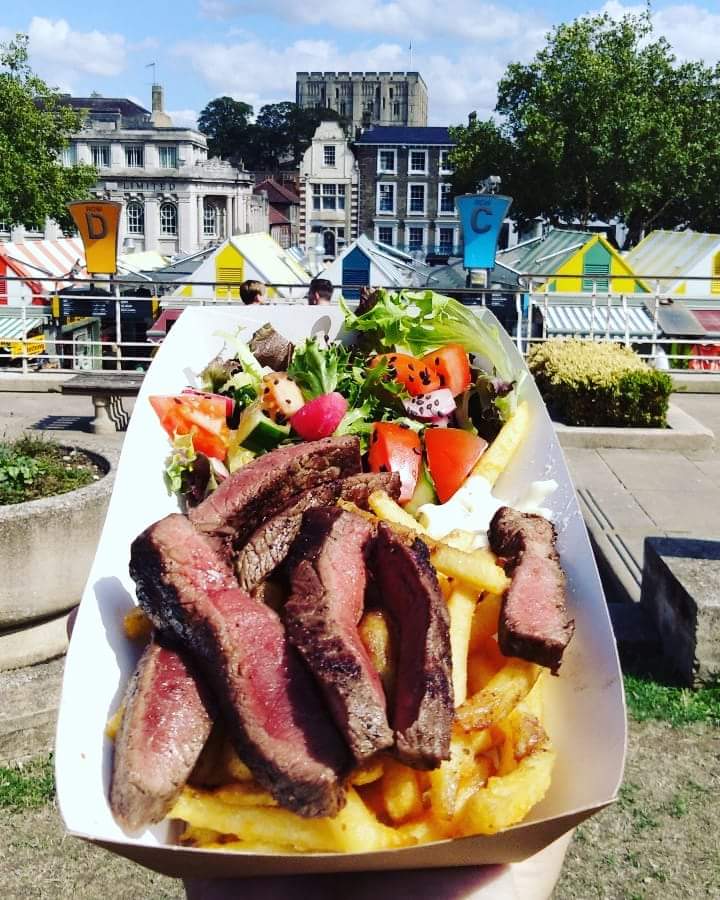Wonderful photo taken by a customer enjoying our Steak-Frites in our fine city :) #norwich #norwichmarket #steakfrites #norwichfood