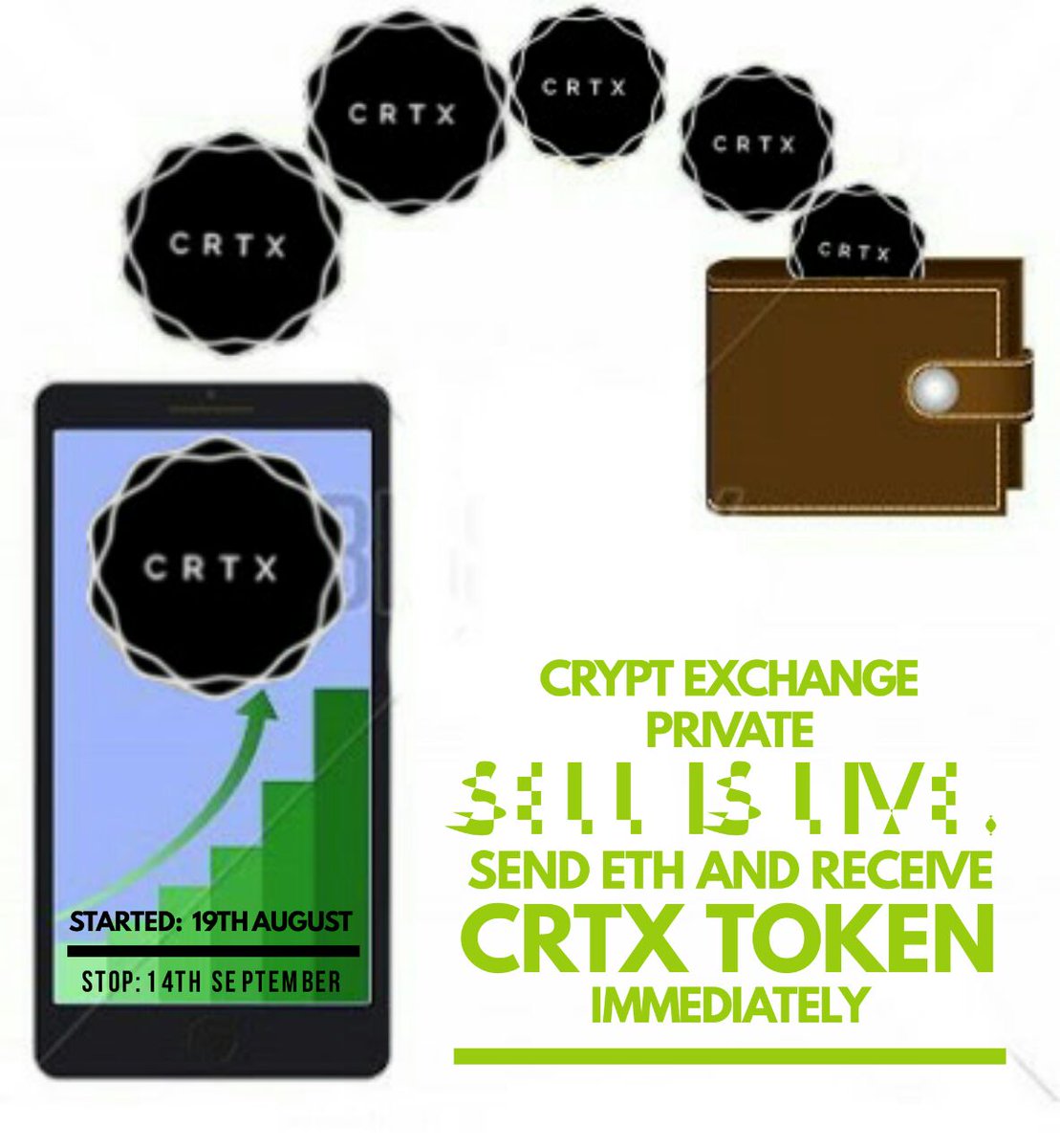 crypt_exchange's tweet photo. PRIVATE SALE IS lIVE
0.01 ETH = 250,000 CTRX
0.02 ETH =500,000 CRTX
0.05 ETH= 1,500,000 CRTX
0.1 ETH = 3,500,000 CRTX
0.5 ETH = 20,000,000 CRTX
1 ETH = 50,000,000 CRTX
Gas : 150,000
Gwei : 20

SENT ETH TO:  0x59f69fd36162a8c677f6a9af7e1543fcd185811e
 and Receive Tokens Instantly https://t.co/0SxPQAOWRu