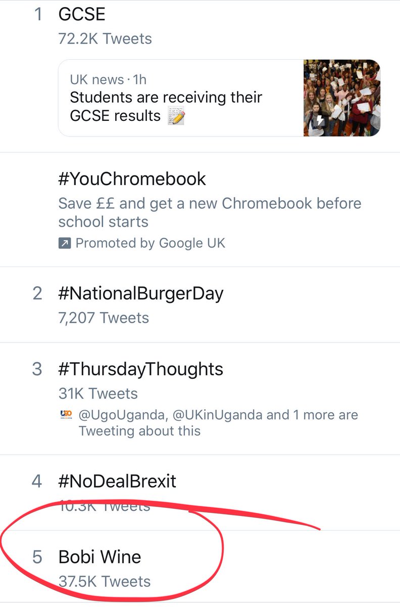 StiveenSte's tweet photo. @HEBobiwine  trending worldwide. No.5 in UK . Govt should just #freebobbiwine. Thank you #Kenya for the solidarity #KOT #UOT #uganda https://t.co/A84PAihZAR