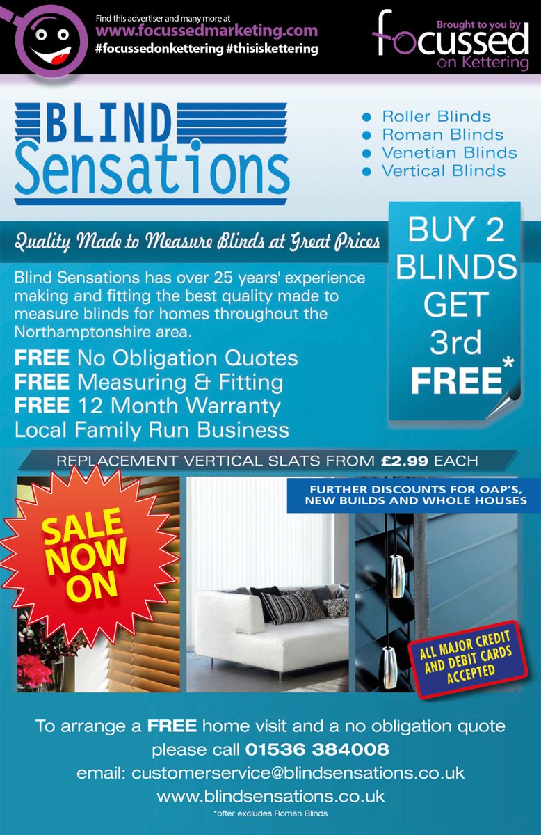 Focussedmag's tweet photo. Blind Sensations have over 25 years experience , Give us a call on 01536 384008 #focussedonkettering https://t.co/iAwoaxq7vG