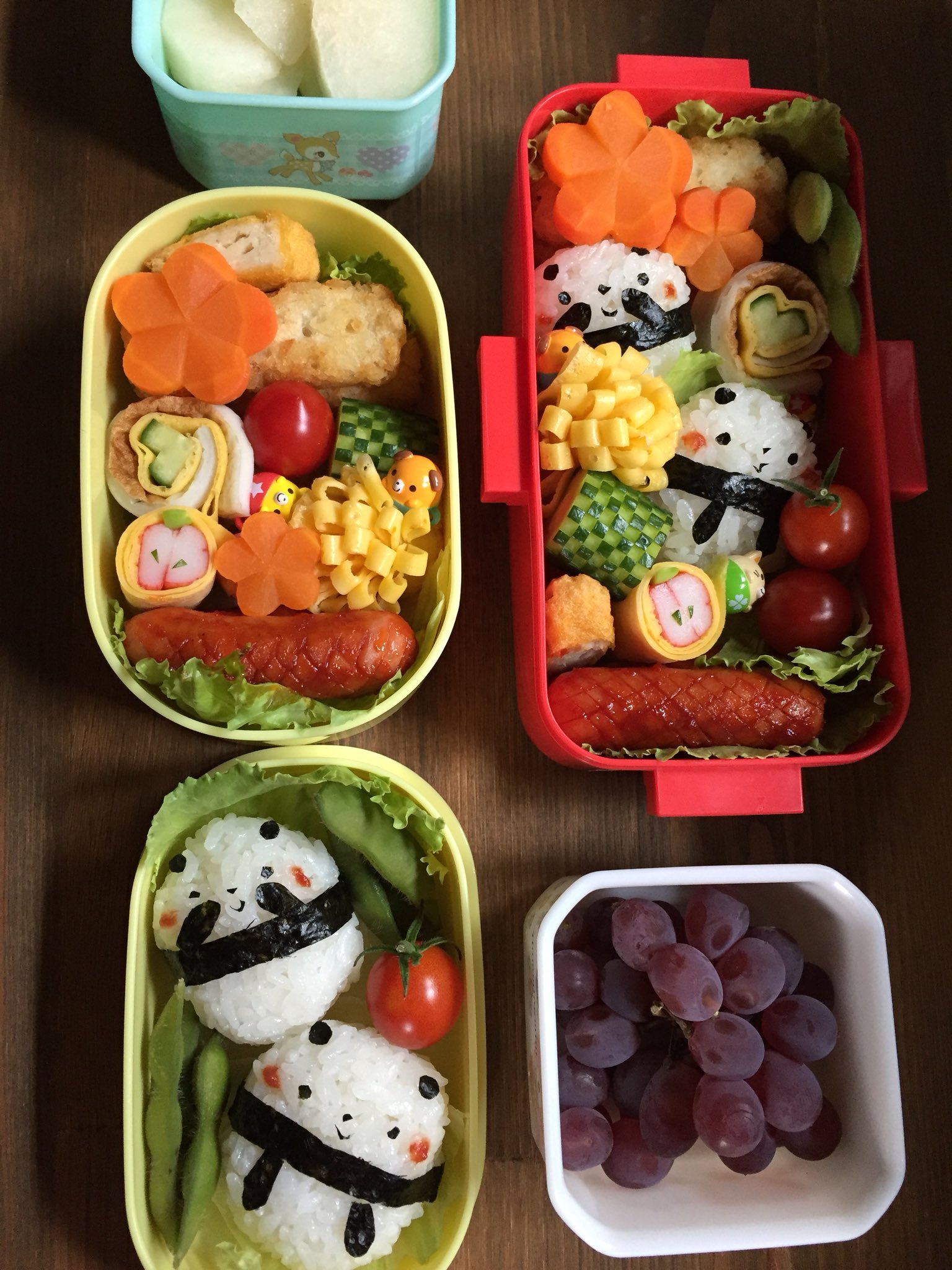 花屋 里乃彩 今日のご要望は おにぎり 娘たちよテンション上がれ 夏休み お弁当 動物おにぎり パンダ とんとん神林店 飾り切り 梅の花 市松柄きゅうり 豊栄 葛塚 村上 新潟市北区の花屋 里乃彩 サトノイロ 里乃彩 T Co