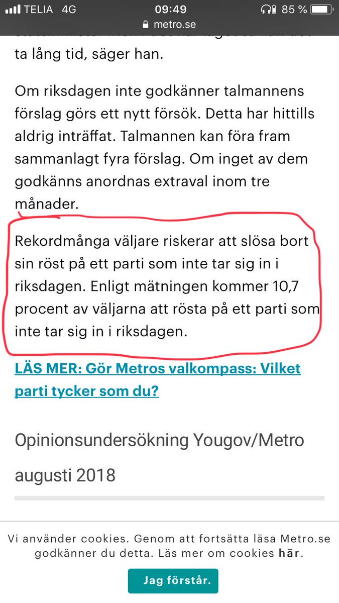 KalleFuruskog's tweet photo. ”Slösa bort sin röst”!? Alla röster som INTE går till SD är väl en röst i rätt riktning. @metrosverige #val2018 Gå och rösta! Det är din medborgerliga skyldighet. https://t.co/OSvtzkiOV5