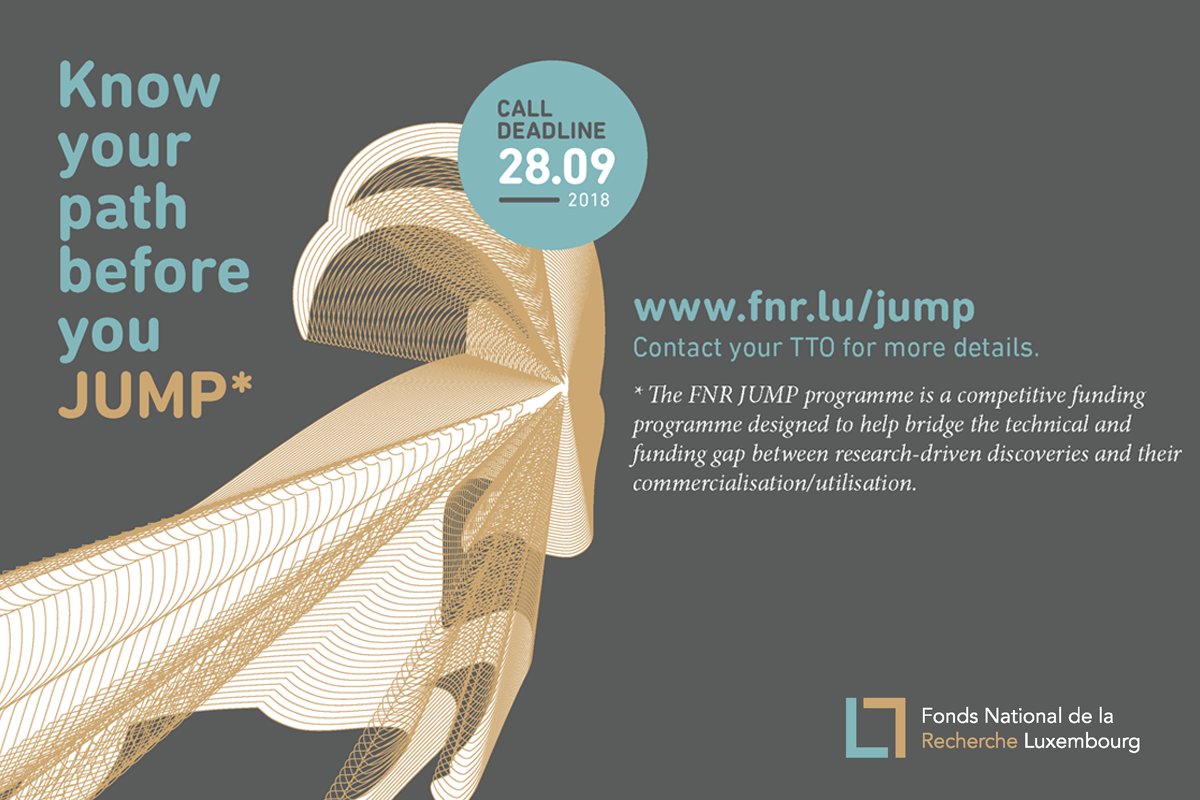 FnrLux's tweet photo. Know your path before you jump: Our #innovation programme JUMP is now open for proposals, deadline 28 September 2018: https://t.co/HCkzqgPCtH https://t.co/YwwQqHLZ7z