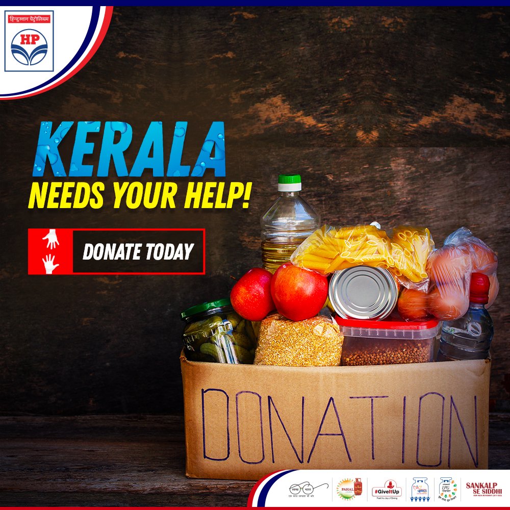 HPCL's tweet photo. Kerala is witnessing the worst flood in nearly 100 years which is creating unprecedented havoc for its people. Help Kerala get back on it's feet again. Do your part and donate.

#hpcl #deliveringhappiness https://t.co/FvooThDsPS