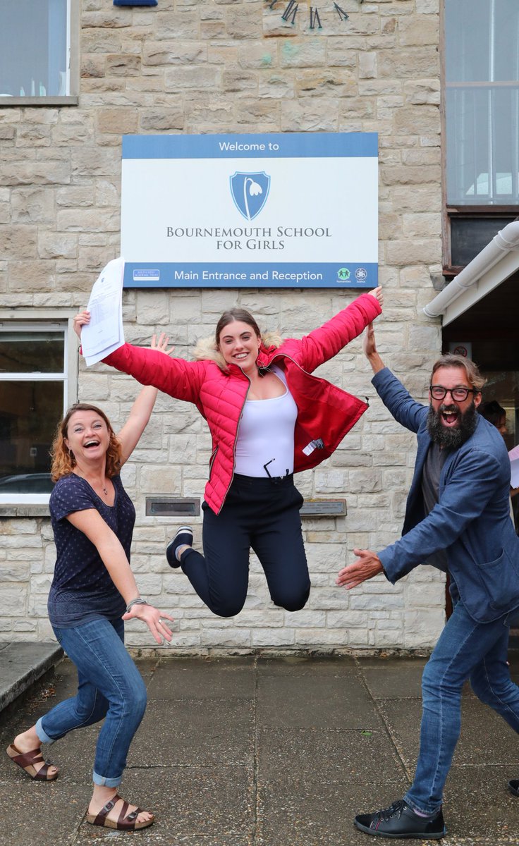 Students collecting their GCSE results at Bournemouth School for Girls. Amelia Campbell celebrates with mum Laura and dad Grant. <a href="/bournemouthecho/">Bournemouth Echo</a> #gcseresultsday2018