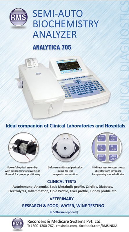INDIA_RMS's tweet image. Semi-Auto #BiochemistryAnalyzer is ideal companion of clinical laboratories and hospitals. It is capable to perform tests on #autoimmune , #Anemia, Basic #MetabolicProfile , #Cardiac , #Diabetes , #Electrolytes , #inflammation , #LipidProfile , #LiverProfile , #kidney profile