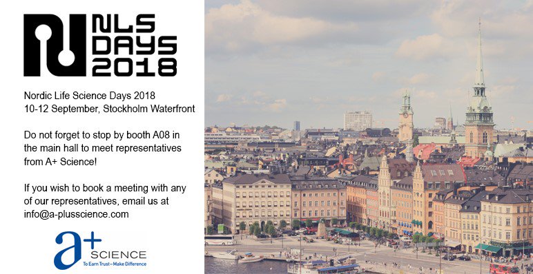 aplusscience's tweet image. #NLSdays2018 come by booth A08 and meet us. Kom förbi och säg hej! #LifeSciences #aplusscience