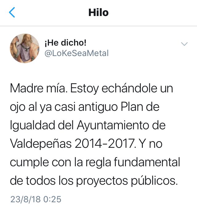 POD_Valde's tweet photo. El Ayto #Valdepeñas crea Planes sin objetivos concretos; no contemplan un análisis estratégico de sus causas-efectos. El Gobierno municipal de #EstePSOE es puro teatro. Ej: el Plan de #Igualdad 2014-17.
@LoKeSeaMetal lo explica a la perfección.
https://t.co/v7ETgb5xRI https://t.co/xVgpM6udcw
