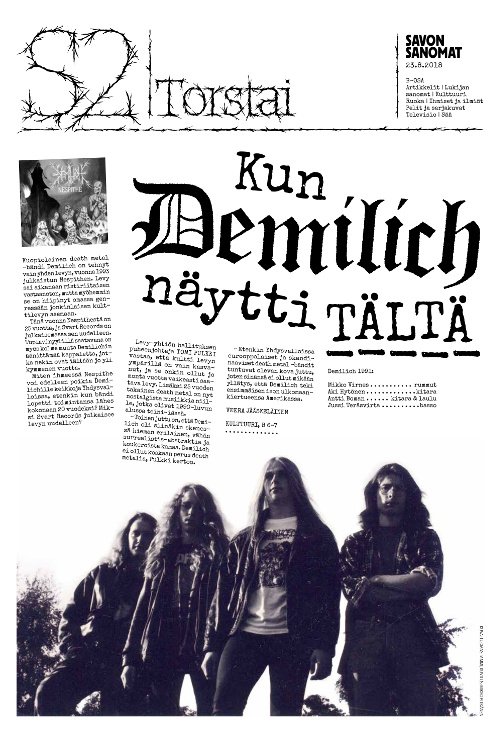 DemilichBand's tweet photo. Antti's bucket list:
...
☑ Get the culture pages of our local newspaper look like a zine
#Demilich #SavonSanomat #newspaper #culture #zine #BucketList #OldSchool #DeathMetal #OSDM #FinnishDeathMetal #OSFDM #FinnishMusic https://t.co/5YQw0g94RI