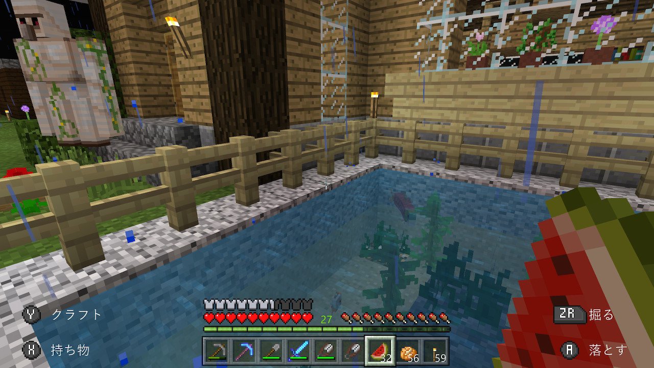 フージー Pa Twitter アイアンゴーレムが落ちるので 池にも柵をつける事になりました 左のは2体目です Minecraft マイクラ マインクラフト Nintendoswitch T Co Vkll2fic0p Twitter