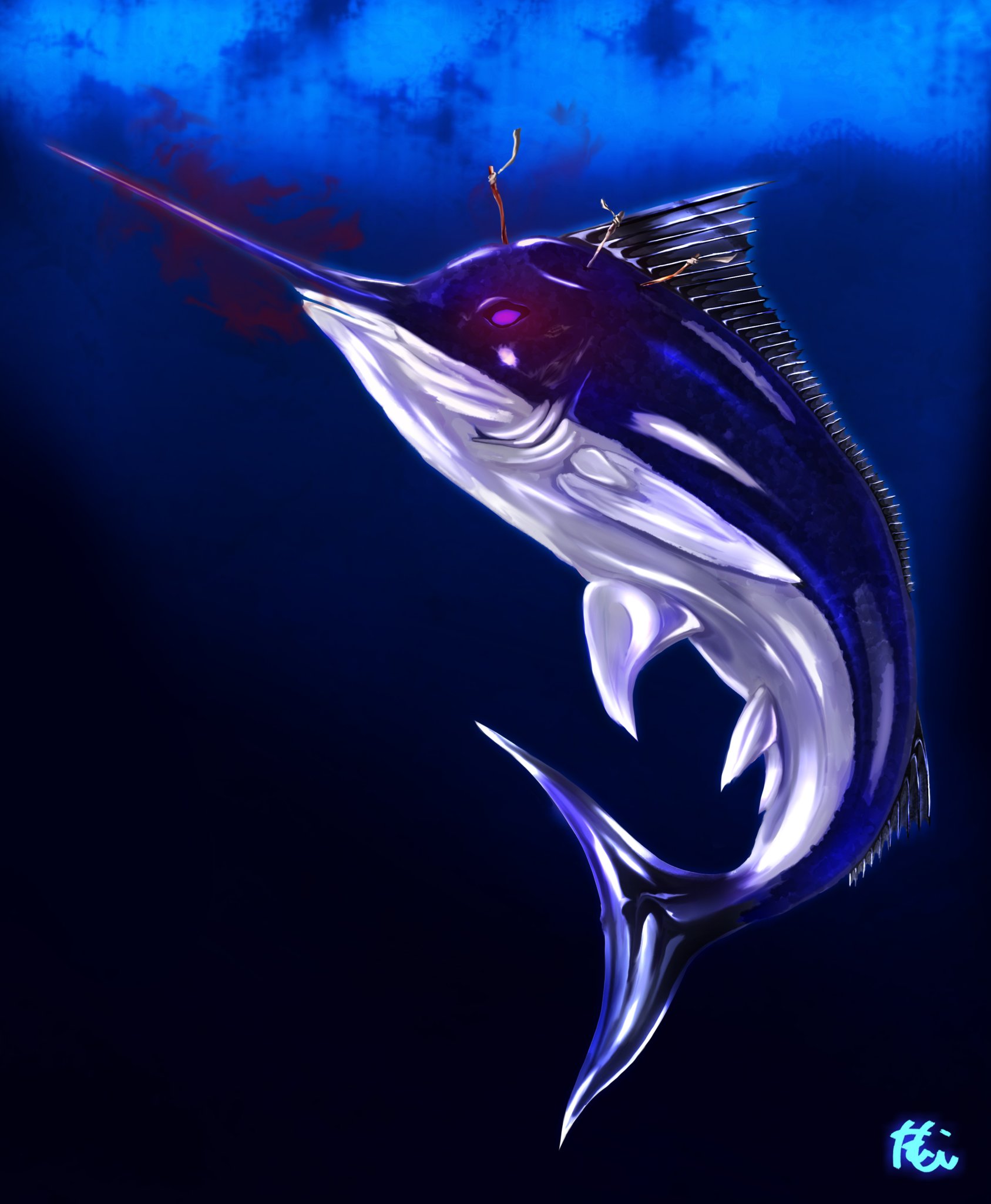 たむたむとちびにゃんこ Devil Sword Blue Marlin キャプテン エイハブをど突いた後 Orz 釣りキチ三平 デビルソード ブルーマーリン カジキ 白鯨 T Co Ivqxbd8c2y Twitter