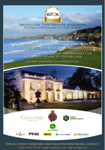 IGTOA_Events's tweet photo. We are delighted to be hosting the 21st year of the National Golf Tourism Conference and Gala Irish Golf Awards at Galgorm Resort &amp; Spa, and the 2018 IGTOA Golf Classic at Royal Portrush Golf Club this October https://t.co/Nc6S4qP2dq