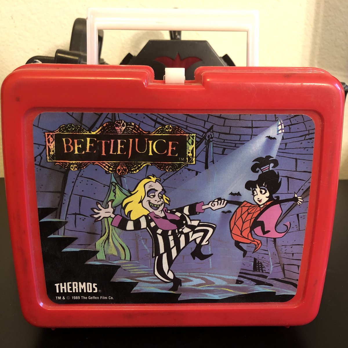 Thinking about <a href="/BeetlejuiceBway/">Beetlejuice on Broadway</a> and decided to pull this out-my husband’s old art supplies box. #Beetlejuice #TimBurton #WinonaRyder #goth #tbt #lunchbox #thermos
