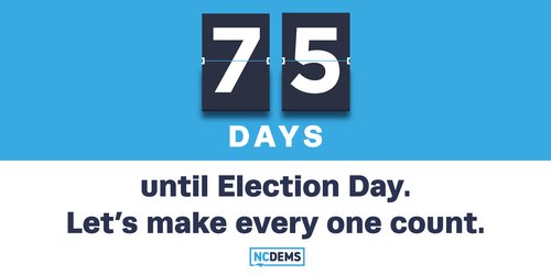 LeeNCDems's tweet photo. November 6th is right around the corner! We've only got 7️⃣5️⃣ days left to do this thing. Commit to vote today: https://t.co/Mj1cByNmK7 https://t.co/nDO02DaxnC