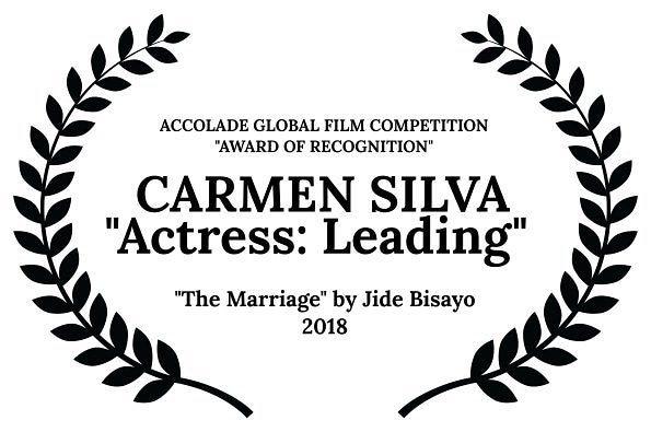 Carmen_Silva2's tweet photo. Happy! Received a #bestactress #leadingactress #acting #award for my role as Sorina in the "The Marriage" (Jide Bisayo, DVWALTZ Productions, 2018)! Ecstatic! #accoladeglobalfilmcompetition #awardofrecognition #leadingfemale #leadinglady #actress #bestleadingactress #featurefilm https://t.co/J5ZVrcVZow