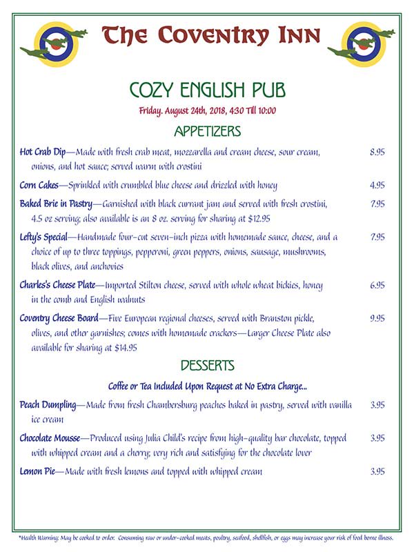 covinn's tweet photo. Menus for Friday, August 24. Crab Cakes, Scallops, Steaks, Ribs! Payments accepted are cash, or checks @157Guide @DowntownIndiana @WTIndianaPA @indianatourism https://t.co/18G0QEyt7z
