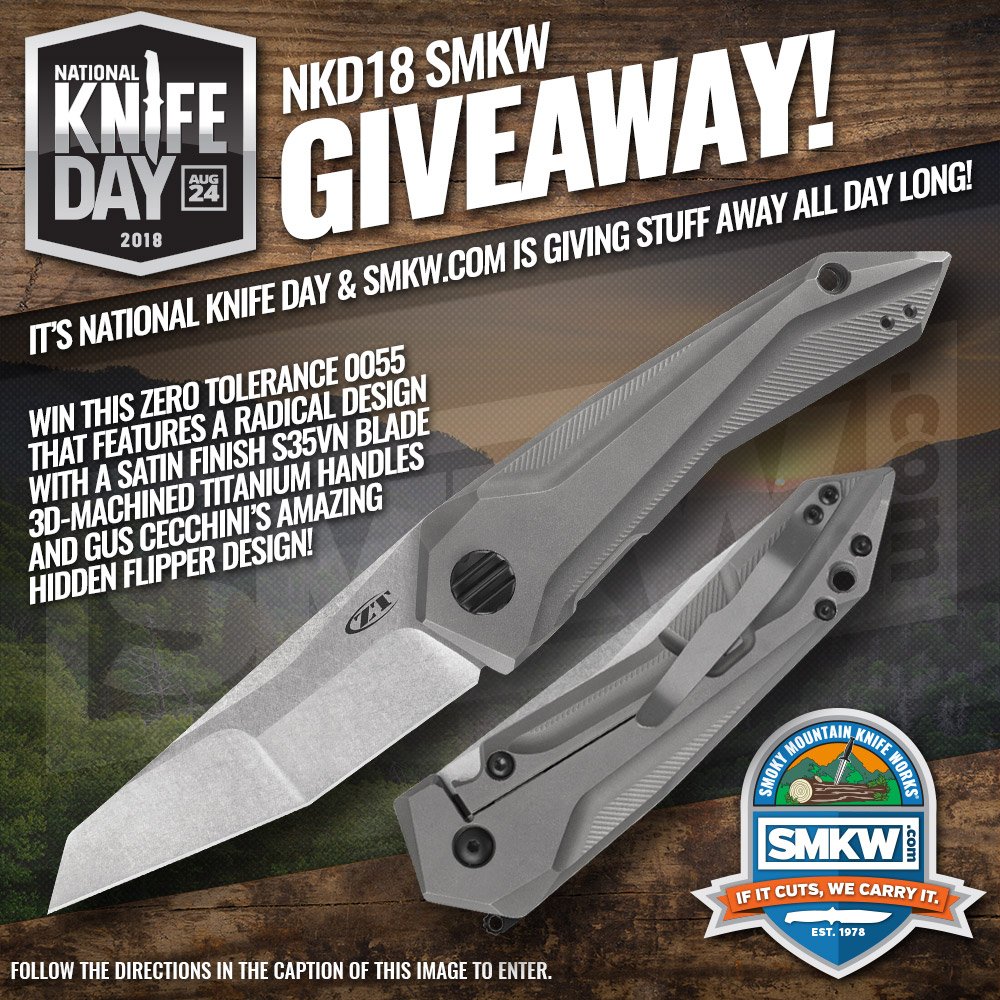National Knife Day 2018 <a href="/SMKWcom/">SMKW</a> Giveaway! Win this Zero Tolerance 0055! Retweet by noon on 8.25.18! <a href="/ztknives/">Zero Tolerance</a> smkw.com #SMKWArmy #livesharp
