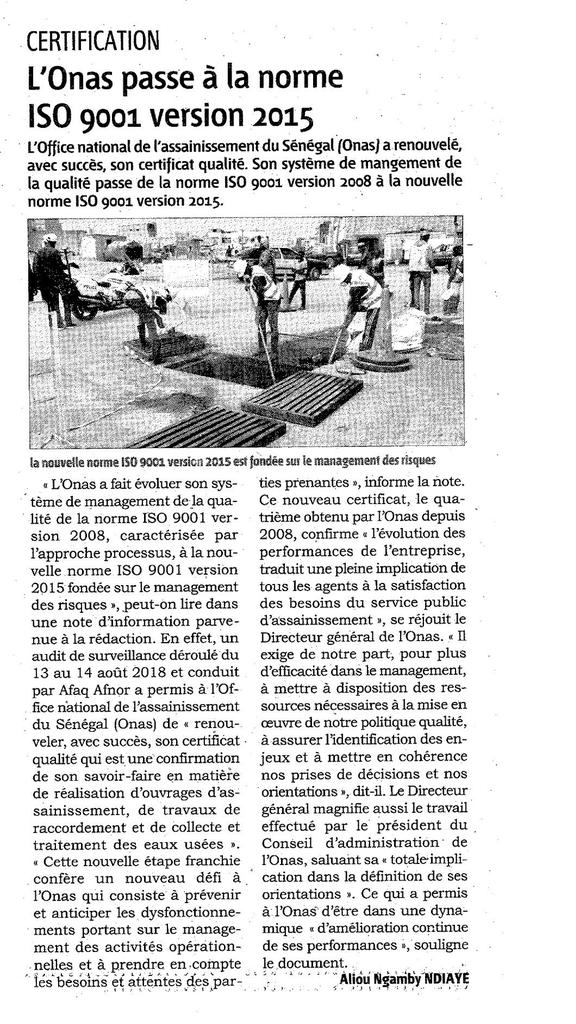 OnasSenegal's tweet photo. #kebetu
@OnasSenegal passe à la norme ISO 9001 version 2015
#certifiaction https://t.co/RT1JINiGJn