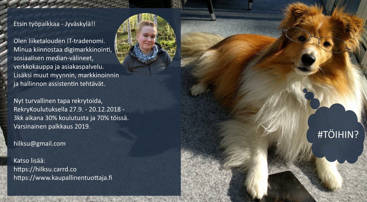 Haen töitä!! Turvallinen tapa rekrytoida - Jyväskylän <a href="/KTuottaja/">Kaupallinen tuottaja by Brande</a> RekryKoulutuksella

📧 hilksu@gmail.com

Katso lisää:
🌍 hilksu.carrd.co 
🌍 kaupallinentuottaja.fi 

#jyväskylä #kaupallinentuottaja #creamentors

Saa jakaa! 😊