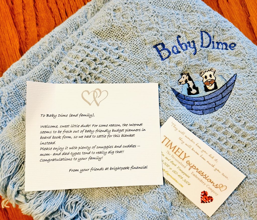 BudgetsAreSexy's tweet photo. .@brightpeak Thx so much for the thoughtful gift!! Baby Dime will be so cozy!! 👶 https://t.co/c483m9gNqx