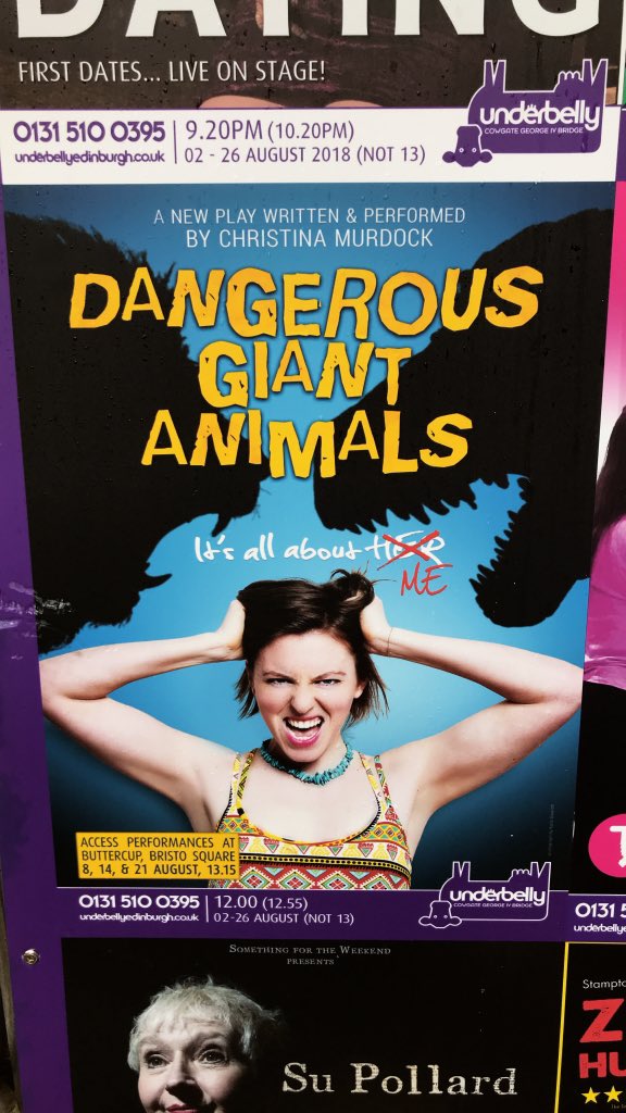 aimeeloubarrett's tweet image. day three #edinburghfringe 

#DangerousGiantAnimals has absolutely floored me. Please please go and see this show if you are here. Such an important story &amp;amp; voice to hear. Moving, funny, raw, brave.