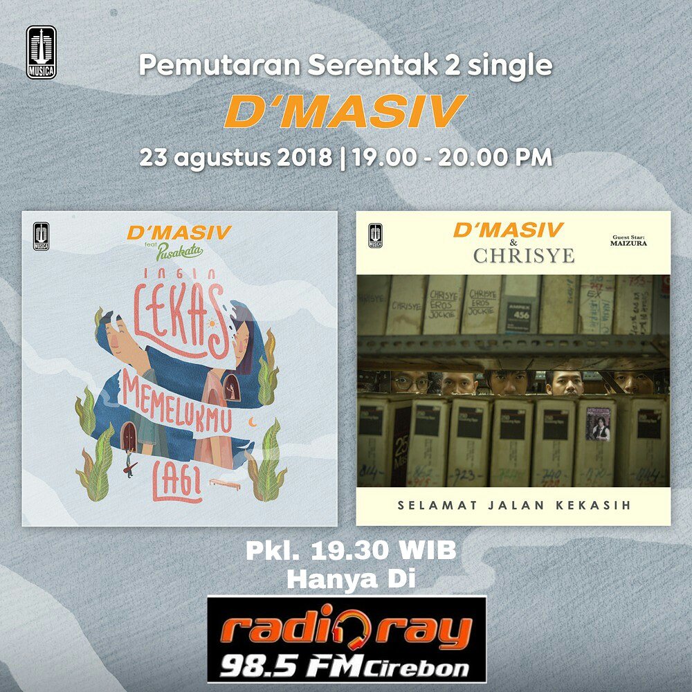 radiorayfm_new's tweet image. #PemutaranSerentak #2single @DMASIV NP #InginLekasMemelukmuLagi &amp;gt;&amp;gt; NP #SelamatJalanKekasih cc @MusicaStudios || #PHPMalam w/ @DendiRayRadio MD @GilangWidodo5