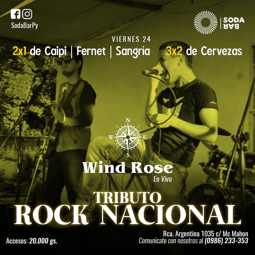 windrosepy's tweet image. Porque vos lo pediste volvemos a repetir el tributo al rock nacional!! Y esta vez preparate que tenemos algunas sorpresas 👀, nos vemos en Soda Bar este VIERNES 24 de agosto a las 23.00hs.
