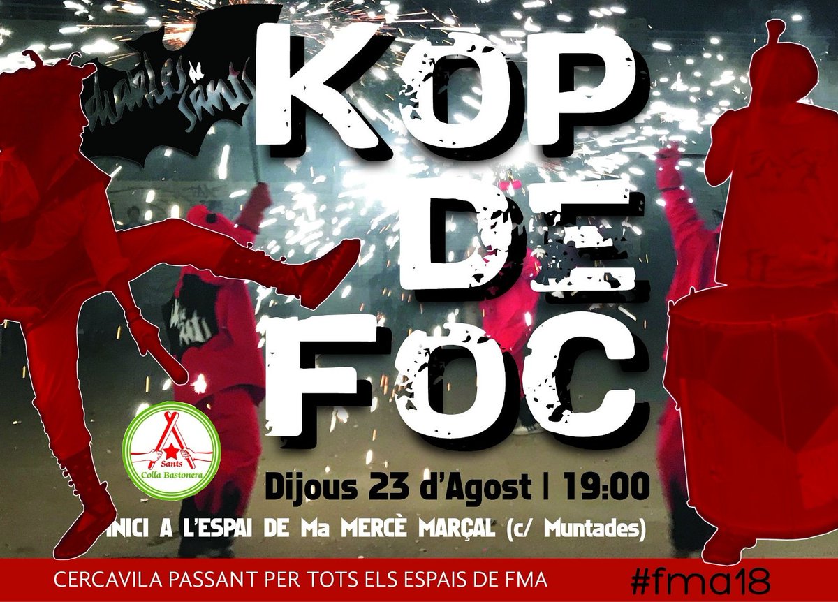 DiablesdeSants's tweet photo. ATENCIÓ!
Avui no podeu faltar al CERCAVILA i final d'ESPECTACLE KOP de FOC!
@collabastoneradesants i nosaltres farem d'aquesta tarda una jornada genial i amb sorpreses!
A les 19hs a l'Espai Alternatiu Ma Mercè Marçal, us hi esperem! 🔥😈🎵

#fmas18 #festamajordesants #fmsants2018 https://t.co/8oVq7zSrEx