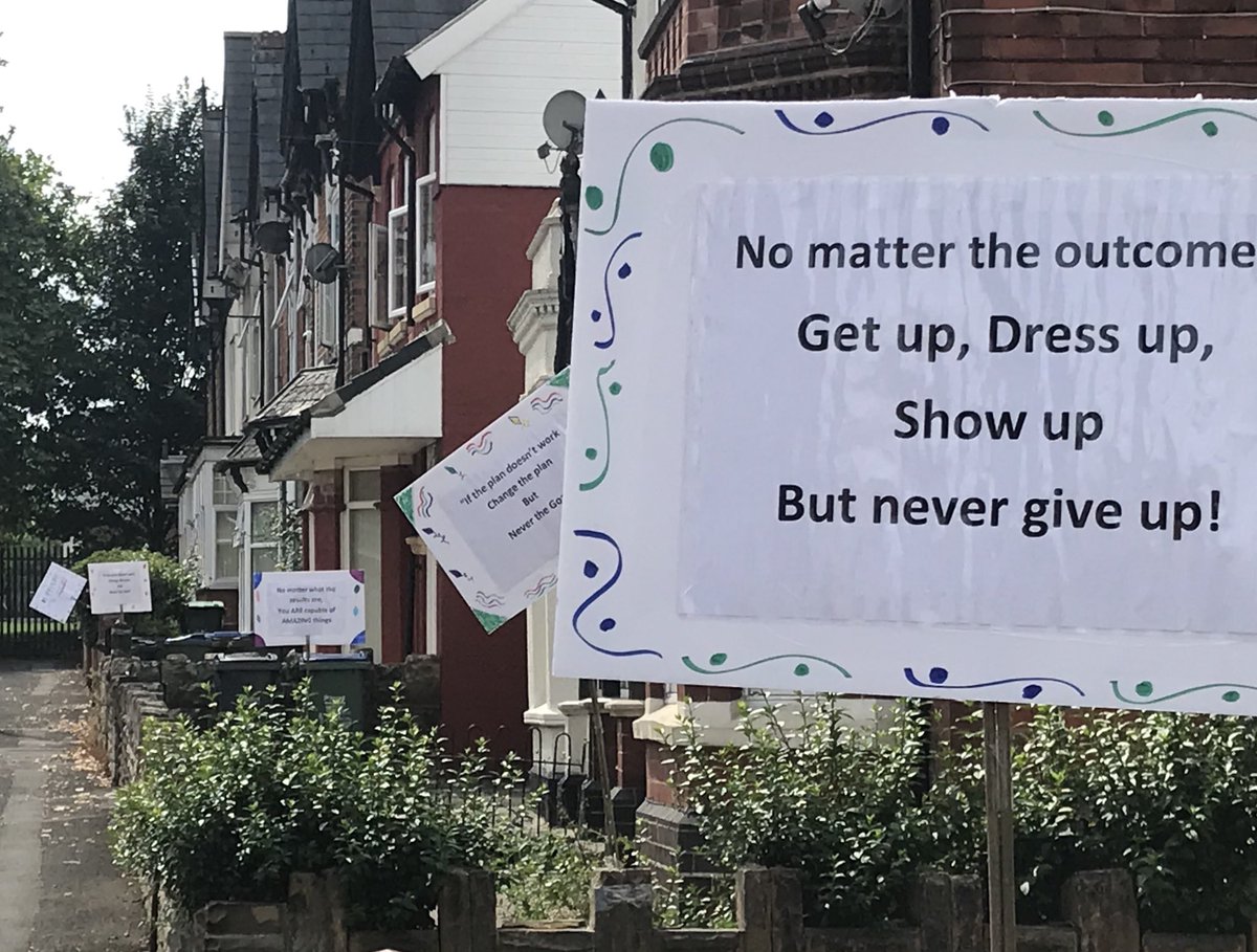 gsjosan's tweet photo. GCSE results day.  Being a Governor at https://t.co/j88Bm4YJQm very impressed by how hard staff, pupils and families work all year round but when you see this on a road leading up to the school on results day - well you know something is going right!  #agreatcommunity https://t.co/yM2STLzofB