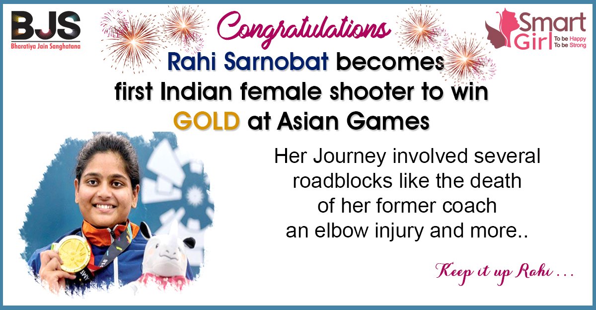 BJS_India's tweet photo. #Congratulation !!!
#Rahi #Sarnobat first Indian female shooter to win
GOLD at Asian Games
To know more about Smart Girl project explore https://t.co/bnWrJTAR6f
Or write to us at info@bjsindia.org
#SmartGirl #BJS #GirlEmpowerment #SmartGirlFact https://t.co/6iMKwufjjN