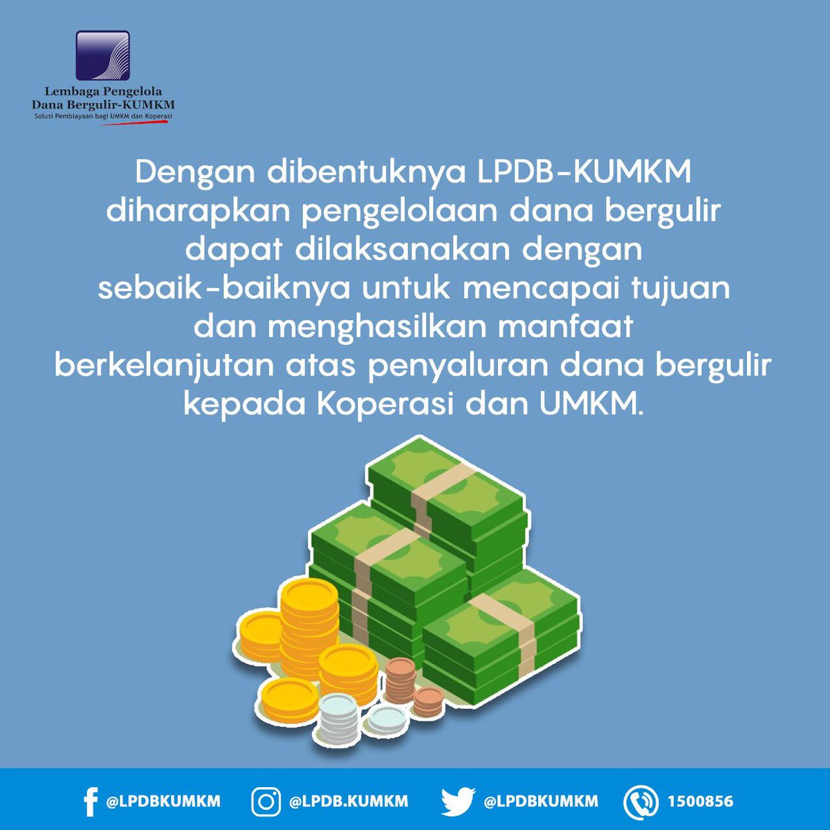 Antara lain berupa pinjaman dan bentuk pembiayaan lainnya yang sesuai dengan kebutuhan KUMKM. Ketentuan mengenai kriteria KUMKM sendiri ditetapkan oleh LPDB-KUMKM.

<a href="/KemenkopUKM/">Kemenkop UKM</a> #kemenkopukm #lembagainklusif #BikinBanggaIndonesia #12tahunlpdb