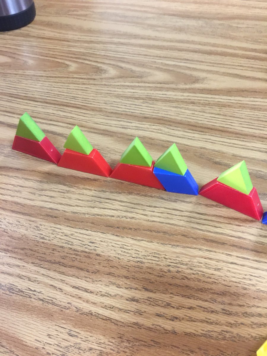 pamjdial's tweet photo. I love to watch how our students think creatively when they are given the opportunity to explore! This student made vertical triangles by stacking trapezoids and smaller triangles! #MustangsMustSTEM #LRSDPowerofUs  @lrsd @MichaelPoore1 @sadiemi73712680 https://t.co/1i29ddTSNW