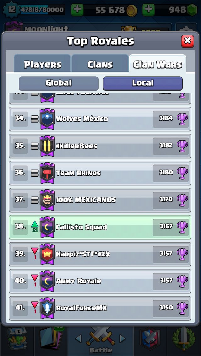 CallistoSquadMX's tweet photo. #38 del top México en guerras, a seguir echándole ganas familia🤩💜
#GoCallisto #CallistoSquad #ClashRoyale #CR https://t.co/V2m6WANDSb